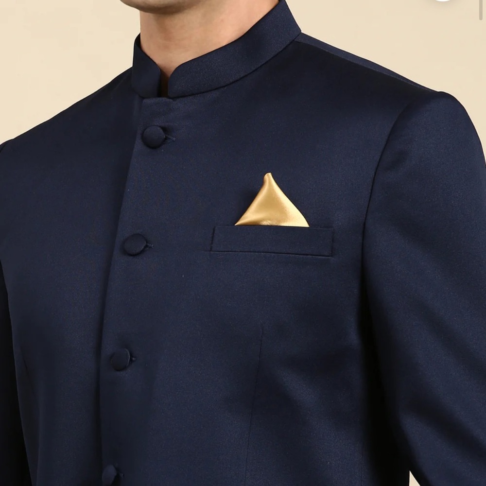 The Ethic Co. Navy Blue Art Silk Bandhgala Suit 4 XL - 50 NEW NWT - Picture 2 of 7